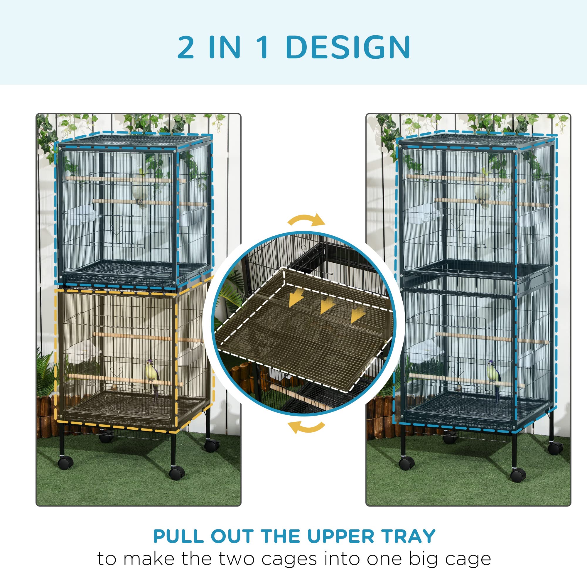 PawHut Large Bird Cage with 1.7 ft. Width for Wingspan, Bird Aviary Indoor with Multi - Door Design, Fit for a Canary, Finch, Co